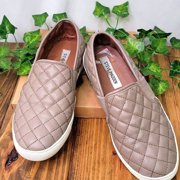 Steve Madden Women's Quilted Slip-On Sneakers - Taupe. Size 8.5. - Picture 2 of 6